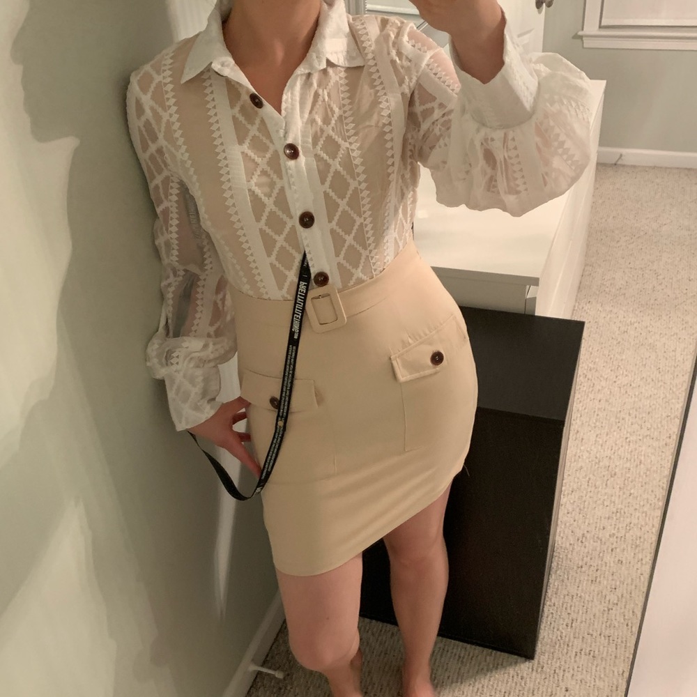 PLT Ashley Graham Beige Button Shirtdress Lace